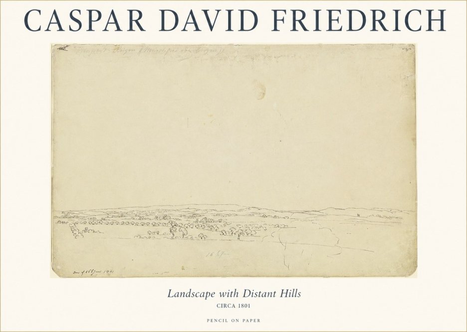 Caspar David Friedrich Landscape with Distant Hills No1 - Juliste