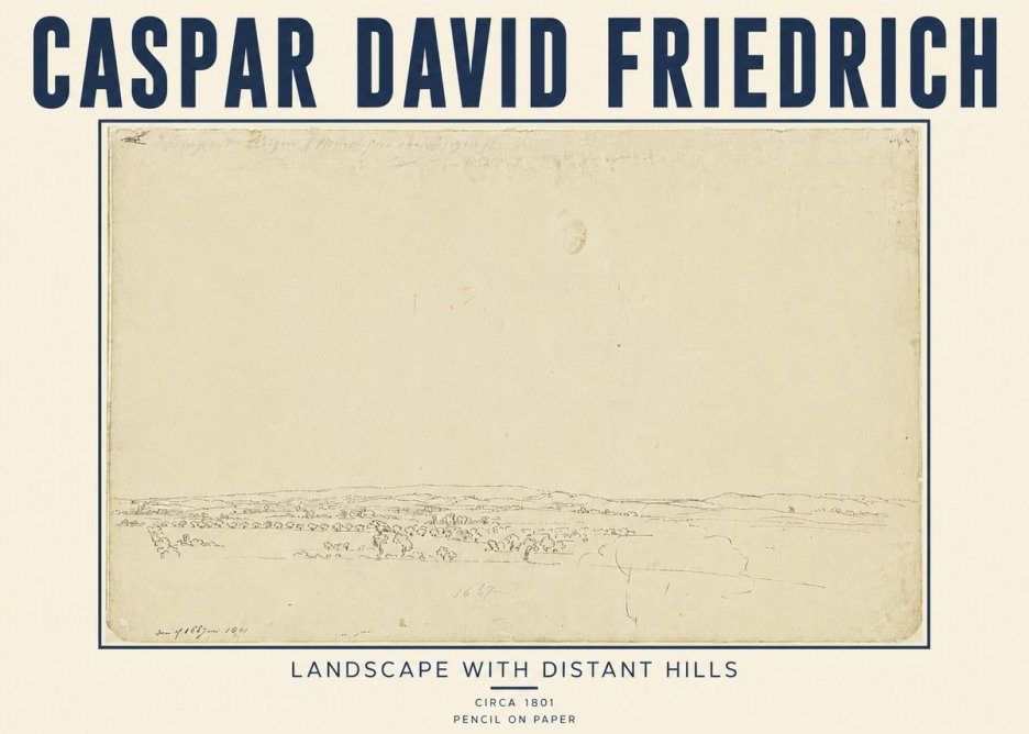 Caspar David Friedrich Landscape with Distant Hills No5 - Juliste