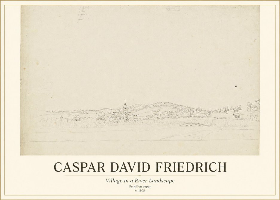 Caspar David Friedrich Village in a River Landscape No1 - Juliste