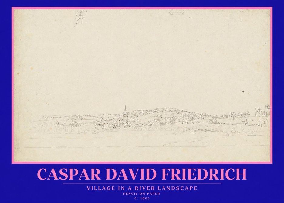 Caspar David Friedrich Village in a River Landscape No2 - Juliste