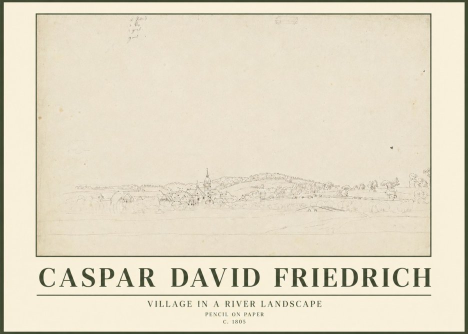 Caspar David Friedrich Village in a River Landscape No3 - Juliste
