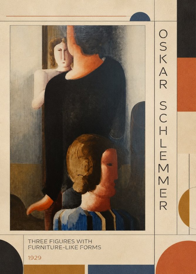Oskar Schlemmer Three Figures with Furniture-like Forms No2 - Juliste