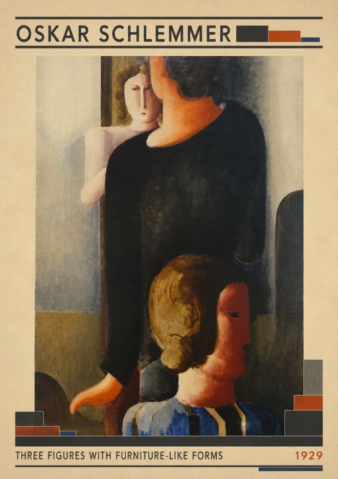 Oskar Schlemmer Three Figures with Furniture-like Forms No3 - Juliste