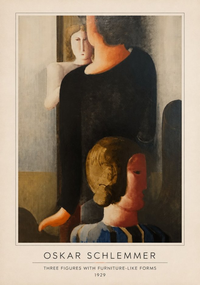Oskar Schlemmer Three Figures with Furniture-like Forms No4 - Juliste
