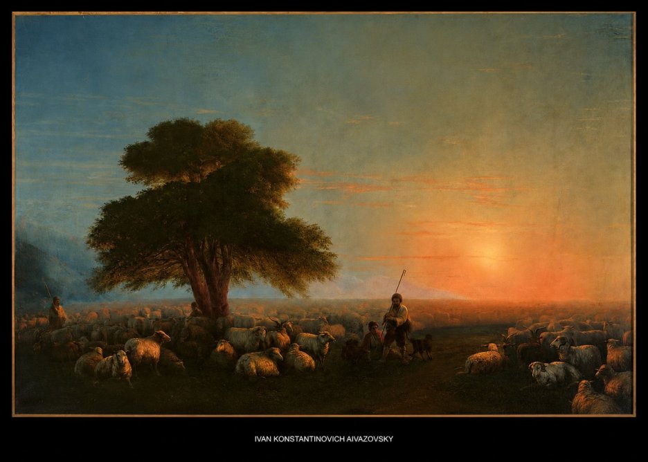 Ivan Konstantinovich Aivazovsky Shepherd with Flock at Sunset No5 - Juliste
