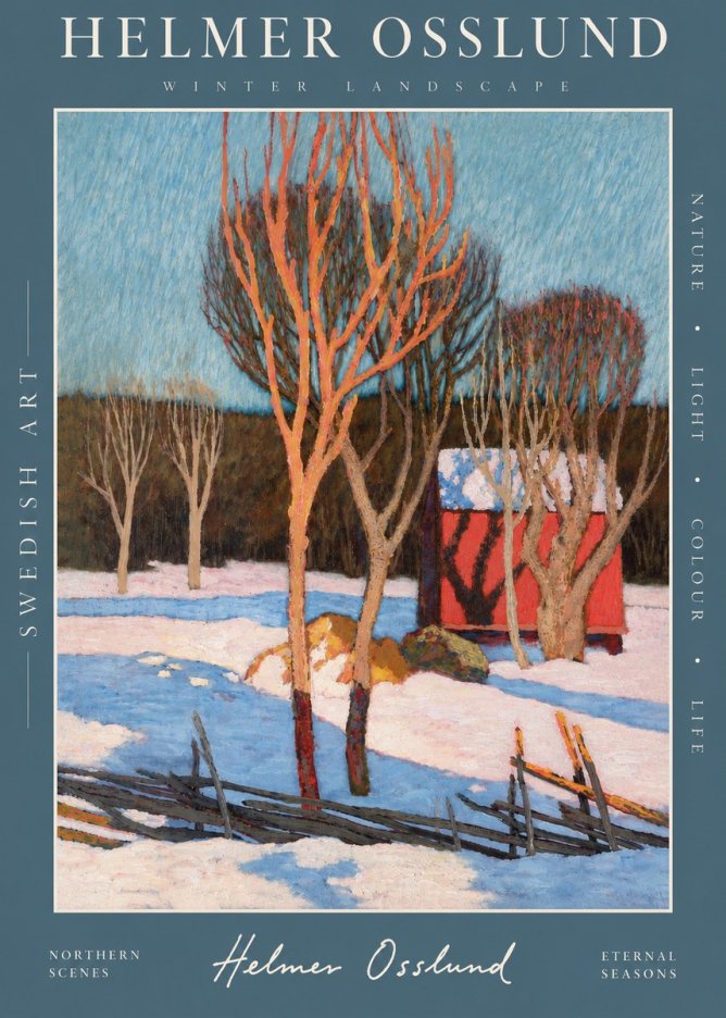 Helmer Osslund Winter Landscape with Red Barn No4 - Juliste