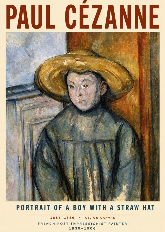 Paul Cézanne Portrait of a Boy with a Straw Hat No5 - Juliste