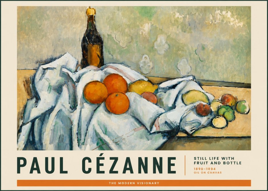Paul Cézanne Still Life with Fruit and Bottle No3 - Juliste