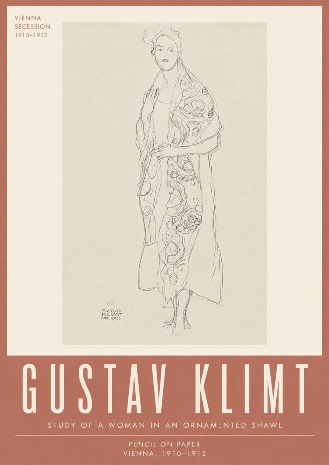 Klimt Study of a Woman in an Ornamented Shawl No4 - Juliste