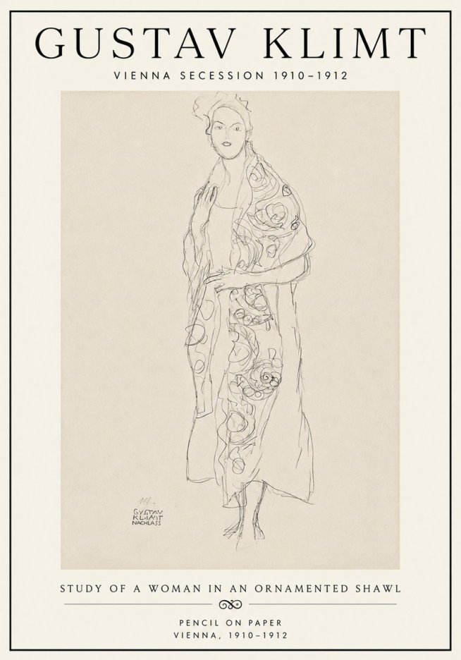 Klimt Study of a Woman in an Ornamented Shawl No6 - Juliste