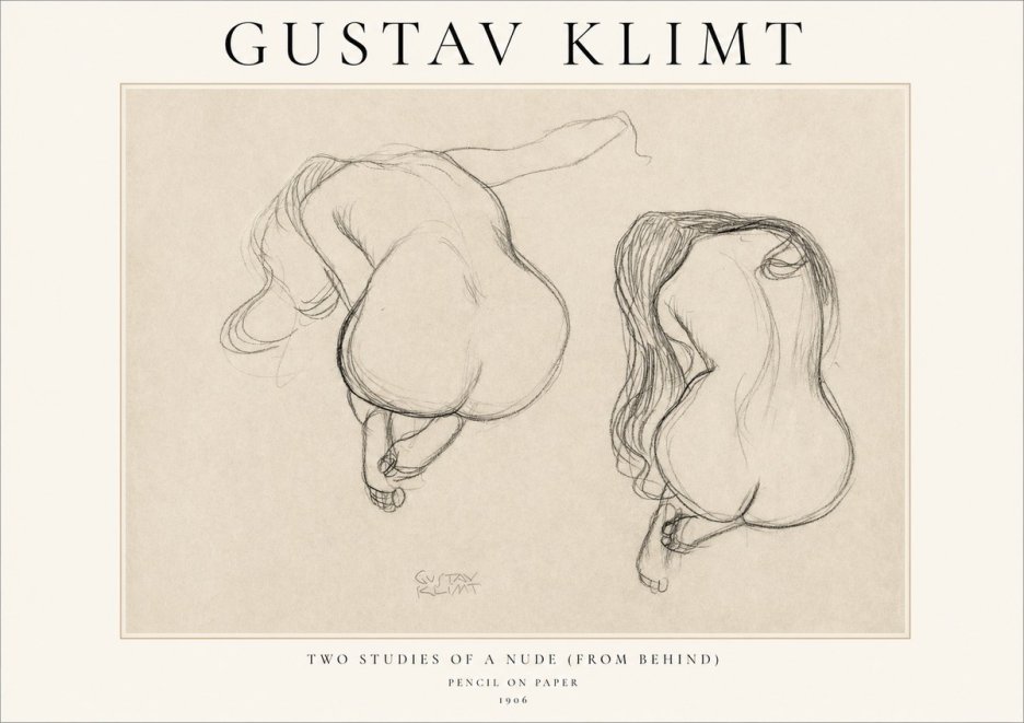 Klimt Two Studies of a Nude (from Behind) No1 - Juliste