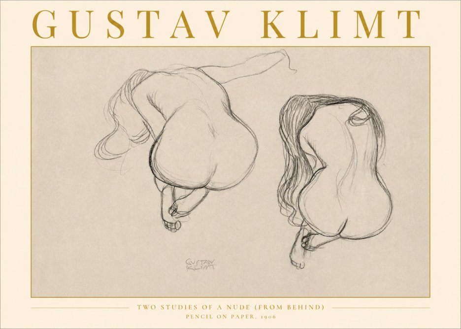 Klimt Two Studies of a Nude (from Behind) No2 - Juliste