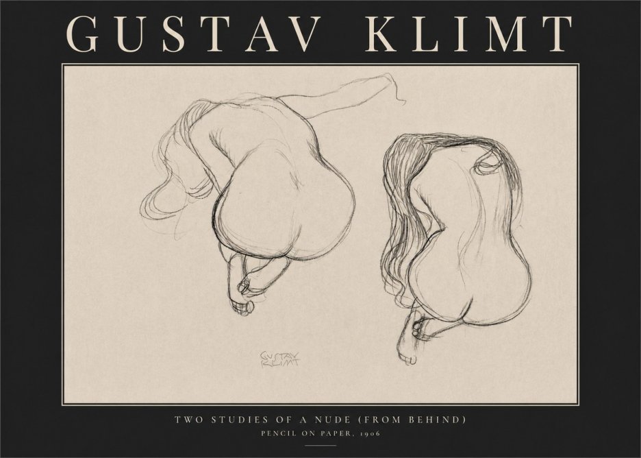 Klimt Two Studies of a Nude (from Behind) No3 - Juliste