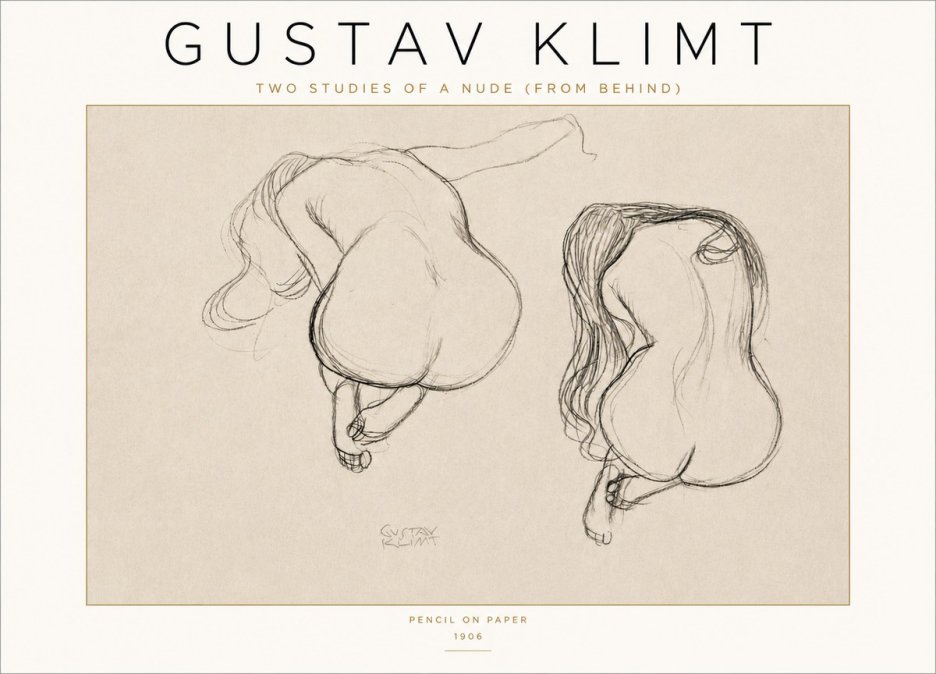 Klimt Two Studies of a Nude (from Behind) No4 - Juliste
