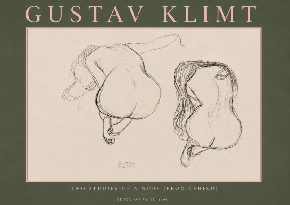 Klimt Two Studies of a Nude (from Behind) No5 - Juliste