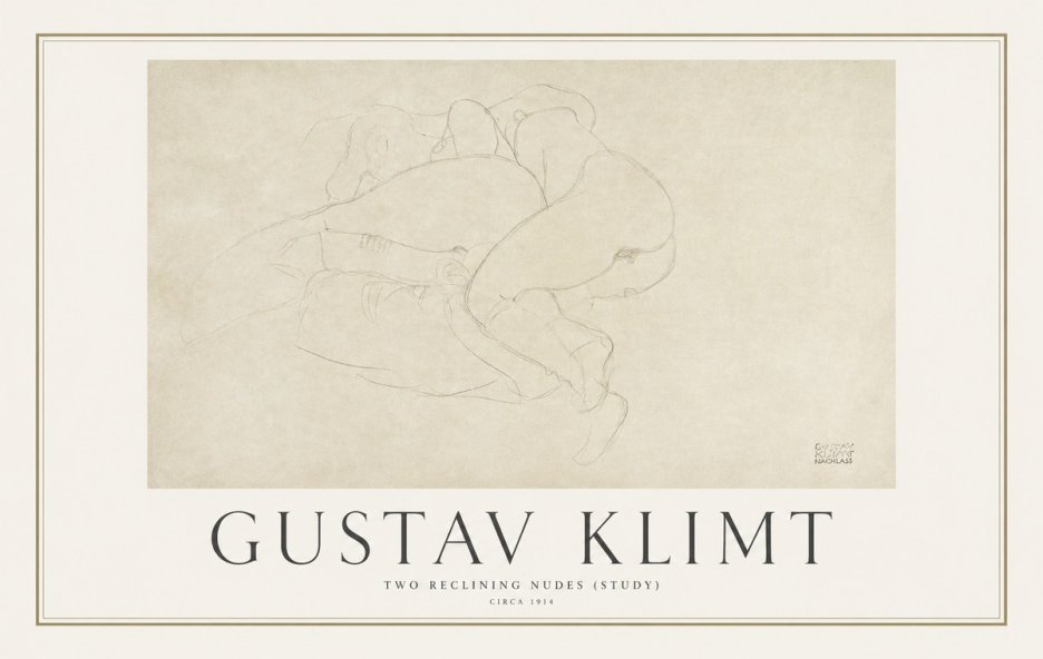 Klimt Two Reclining Nudes (Study) No1 - Juliste