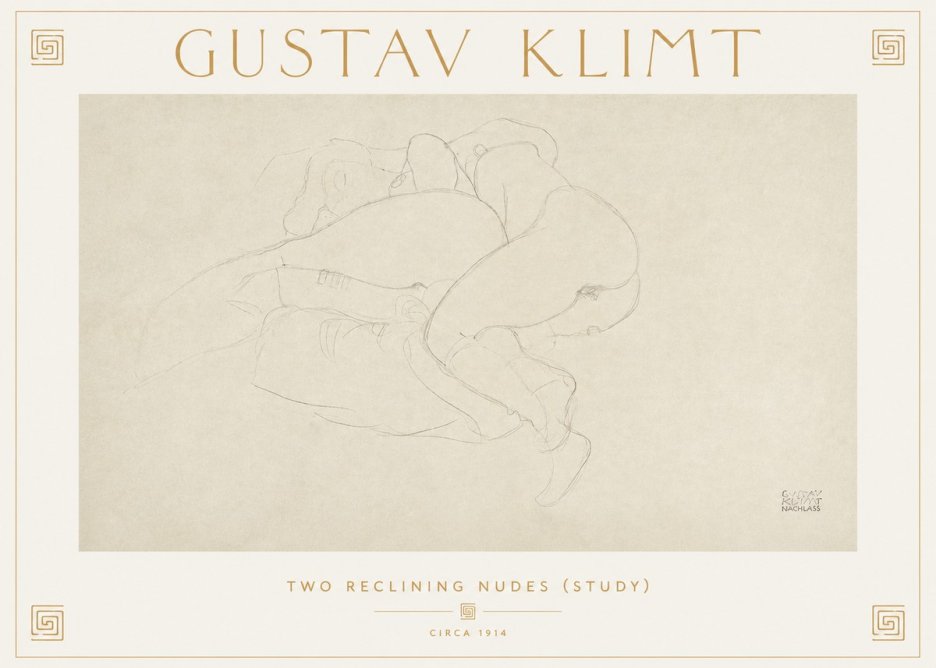 Klimt Two Reclining Nudes (Study) No2 - Juliste