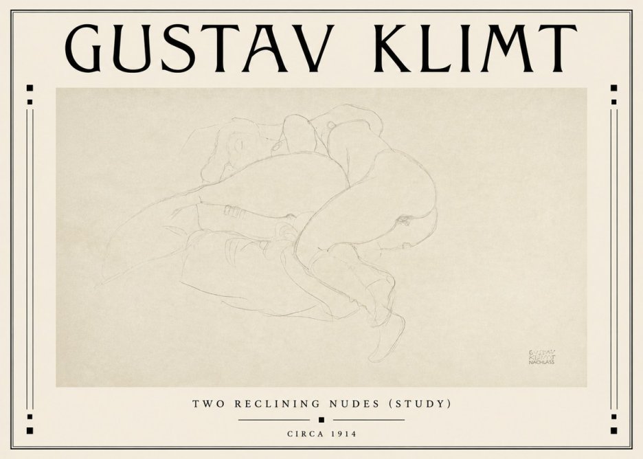 Klimt Two Reclining Nudes (Study) No3 - Juliste