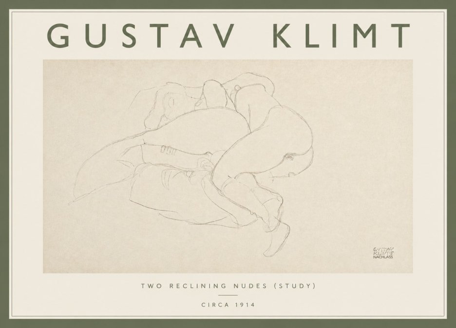 Klimt Two Reclining Nudes (Study) No4 - Juliste