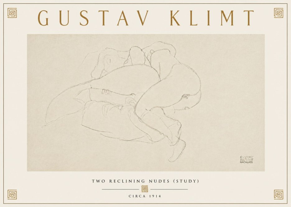 Klimt Two Reclining Nudes (Study) No6 - Juliste