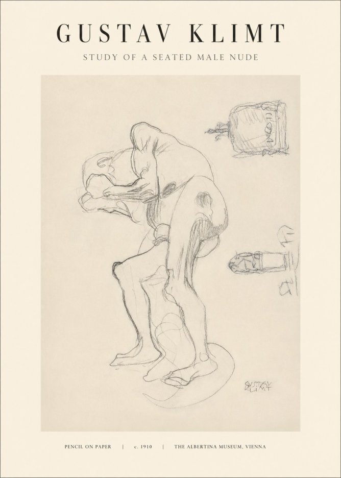 Klimt Study of a Seated Male Nude No1 - Juliste