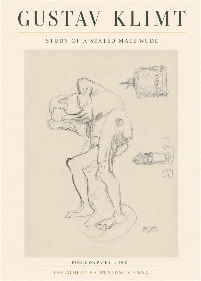 Klimt Study of a Seated Male Nude No3 - Juliste