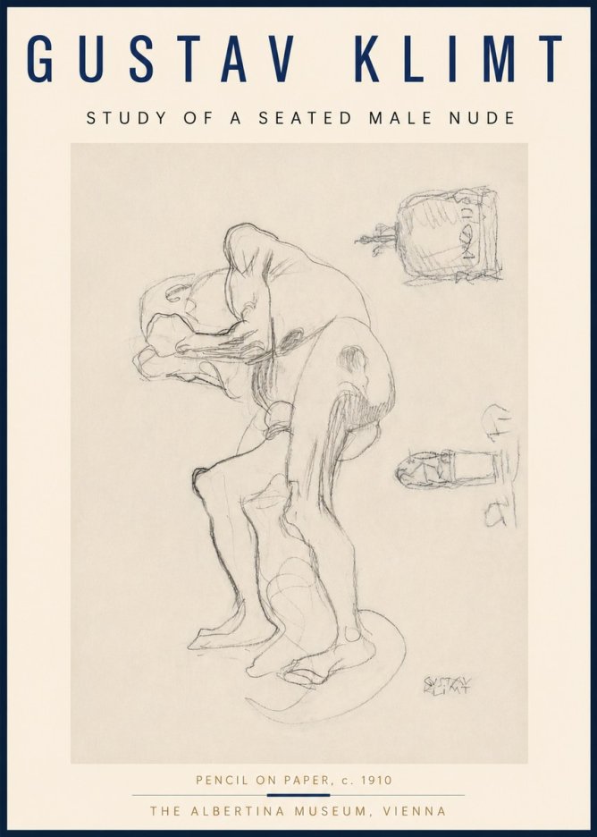 Klimt Study of a Seated Male Nude No4 - Juliste