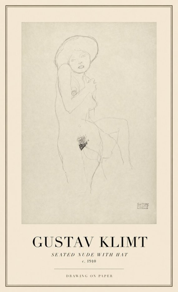 Klimt Seated Nude with Hat No1 - Juliste