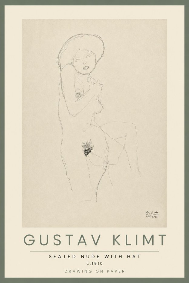 Klimt Seated Nude with Hat No2 - Juliste