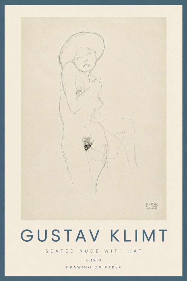 Klimt Seated Nude with Hat No5 - Juliste