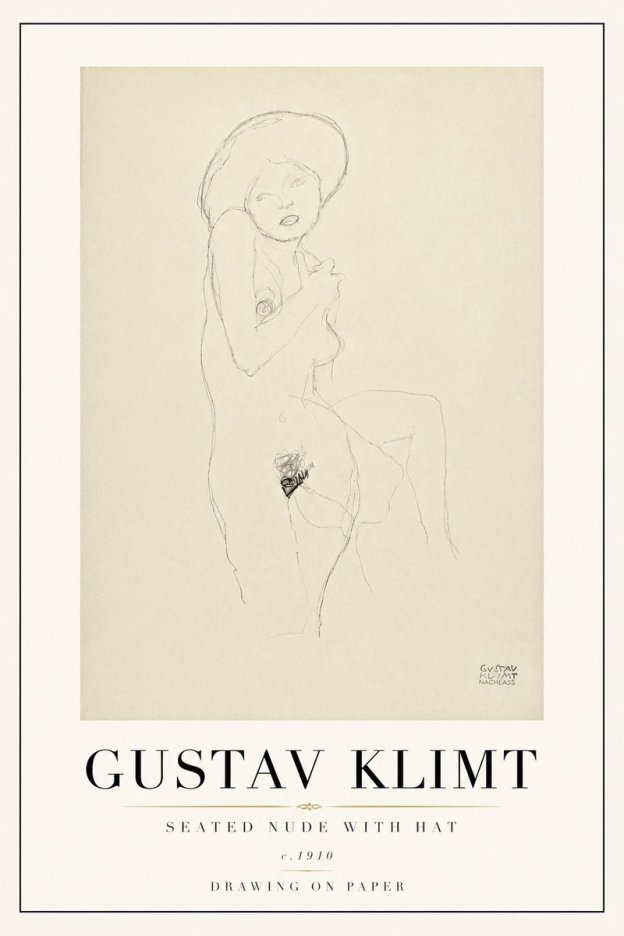 Klimt Seated Nude with Hat No6 - Juliste