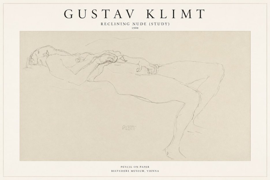 Klimt Reclining Nude (Study) No1 - Juliste