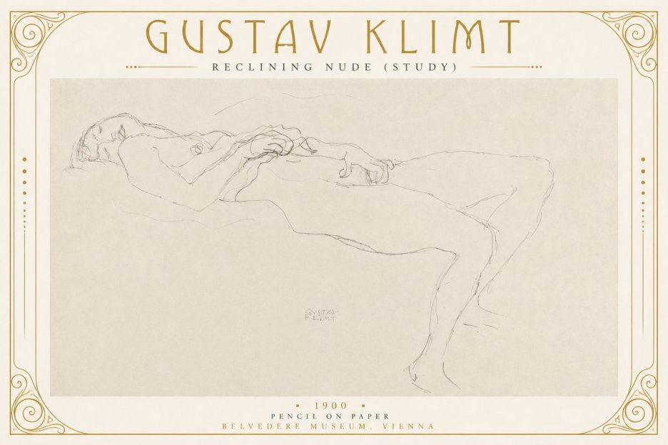 Klimt Reclining Nude (Study) No2 - Juliste
