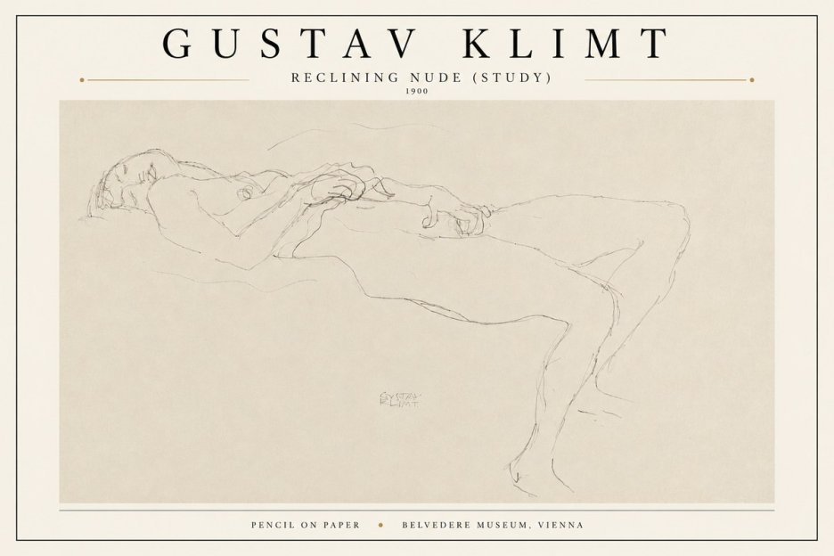 Klimt Reclining Nude (Study) No3 - Juliste