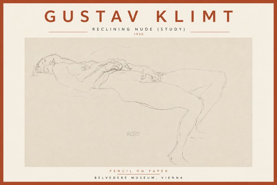 Klimt Reclining Nude (Study) No5 - Juliste