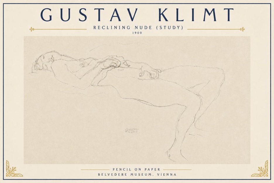 Klimt Reclining Nude (Study) No6 - Juliste