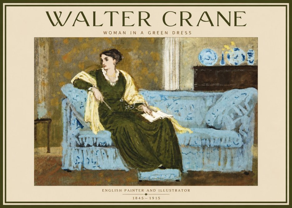 Walter Crane Woman in a Green Dress No4 - Juliste