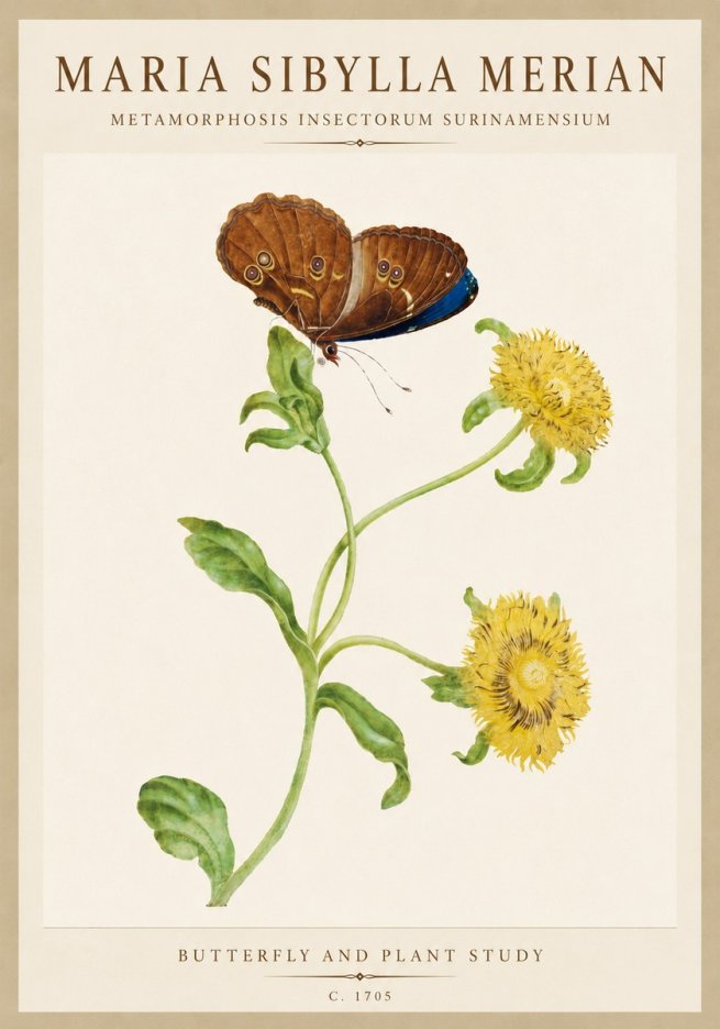 Maria Sibylla Merian Butterfly and Plant Study No6 - Juliste