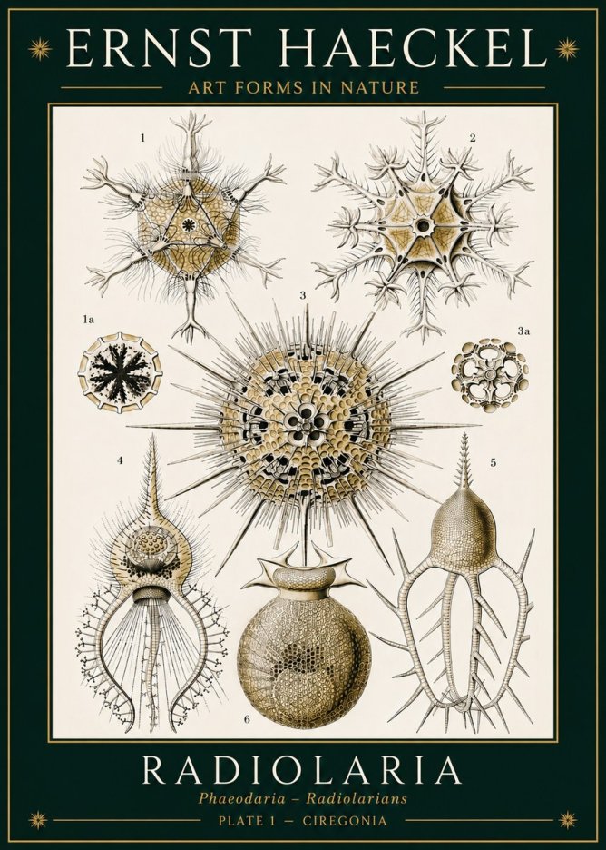 Ernst Haeckel Radiolaria - Plate 1 - Ciregonia No3 - Juliste