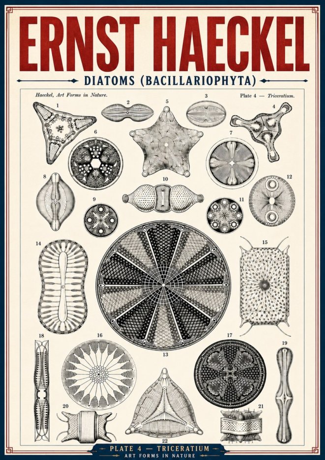 Ernst Haeckel Diatoms (Bacillariophyta) Plate 4 – Triceratium No6 - Juliste