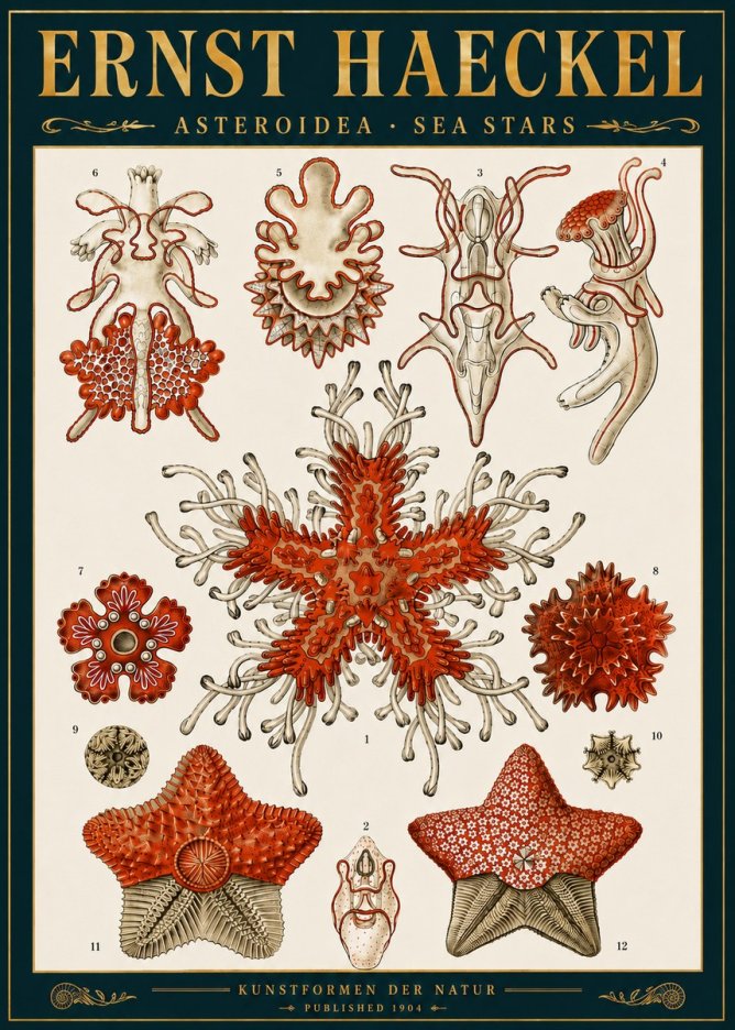 Ernst Haeckel Asteroidea. Sea Stars No6 - Juliste