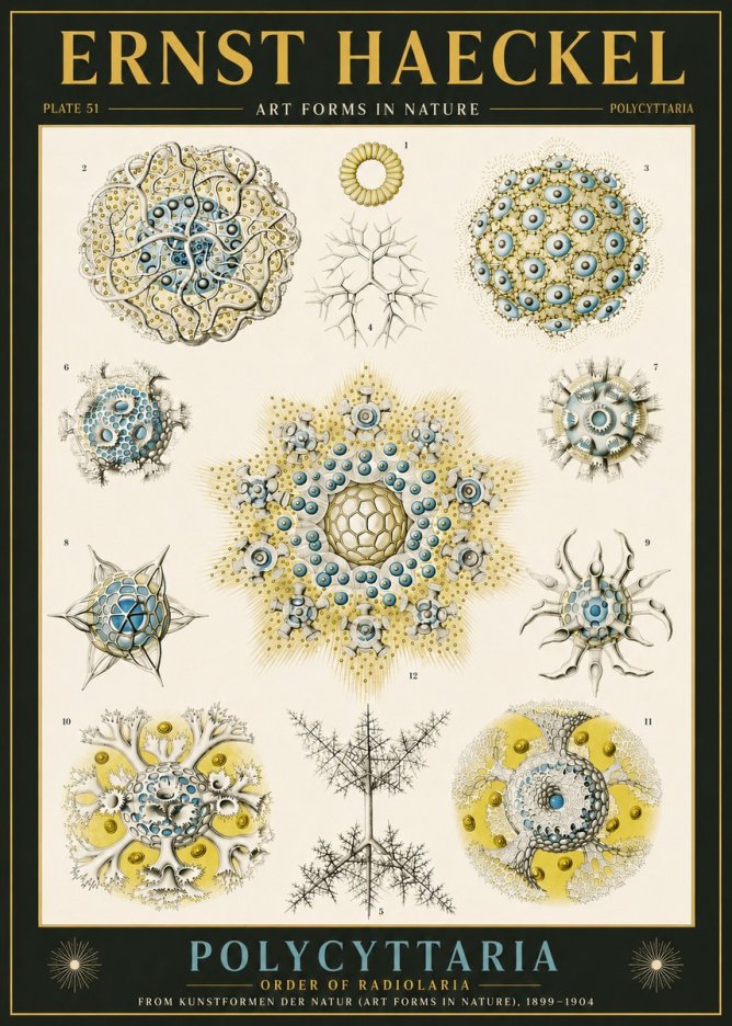 Ernst Haeckel Polycyttaria – Order of Radiolaria No6 - Juliste
