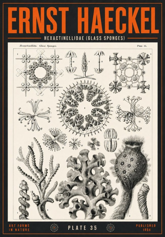 Ernst Haeckel Hexactinellida. Glass Sponges. No4 - Juliste