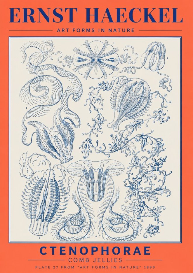 Ernst Haeckel Ctenophoræ – Comb Jellies No6 - Juliste