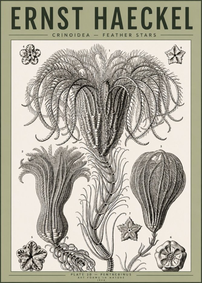 Ernst Haeckel Crinoidea - Palm Lilies No4 - Juliste