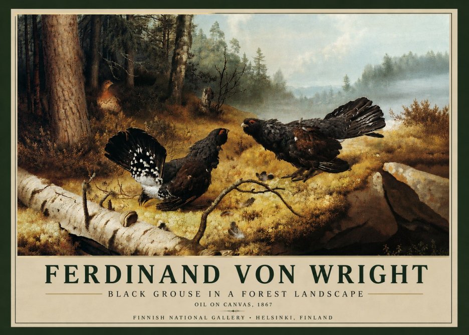 Ferdinand von Wright Black Grouse in a Forest Landscape No5 - Juliste