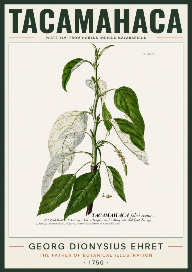 Georg Dionysius Ehret Tacamahaca (Saddlewood) No4 - Juliste