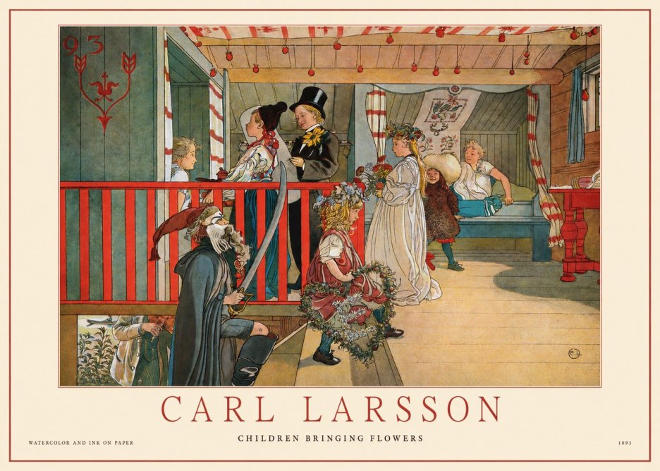 Carl Larsson Children Bringing Flowers No1 - Juliste