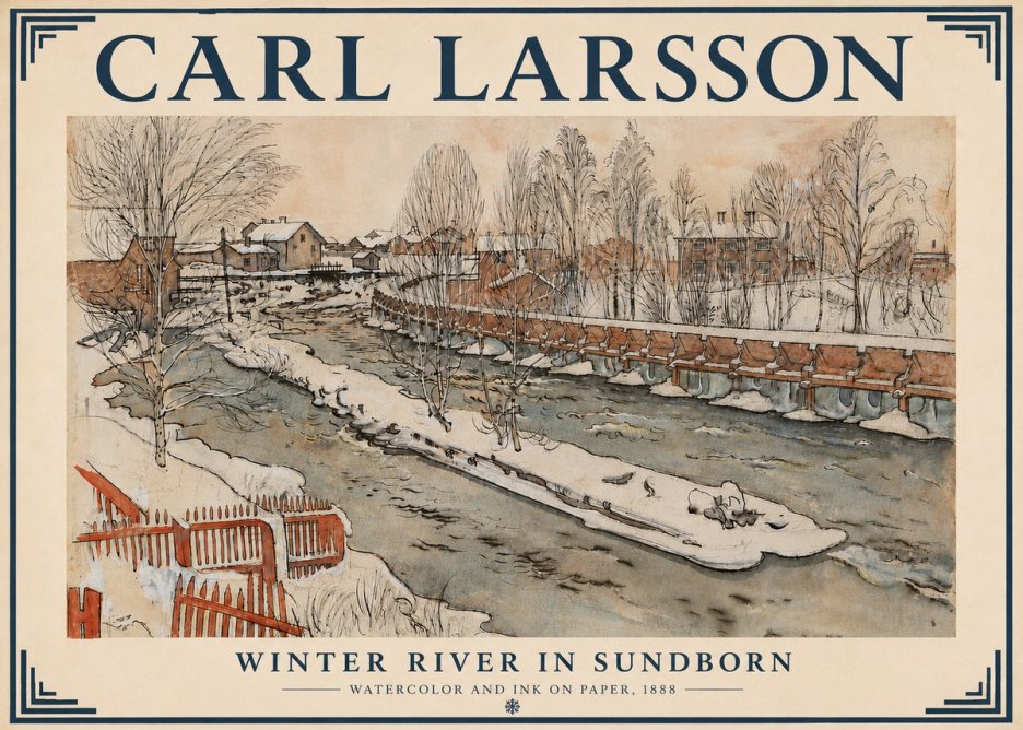 Carl Larsson Winter River in Sundborn No6 - Juliste