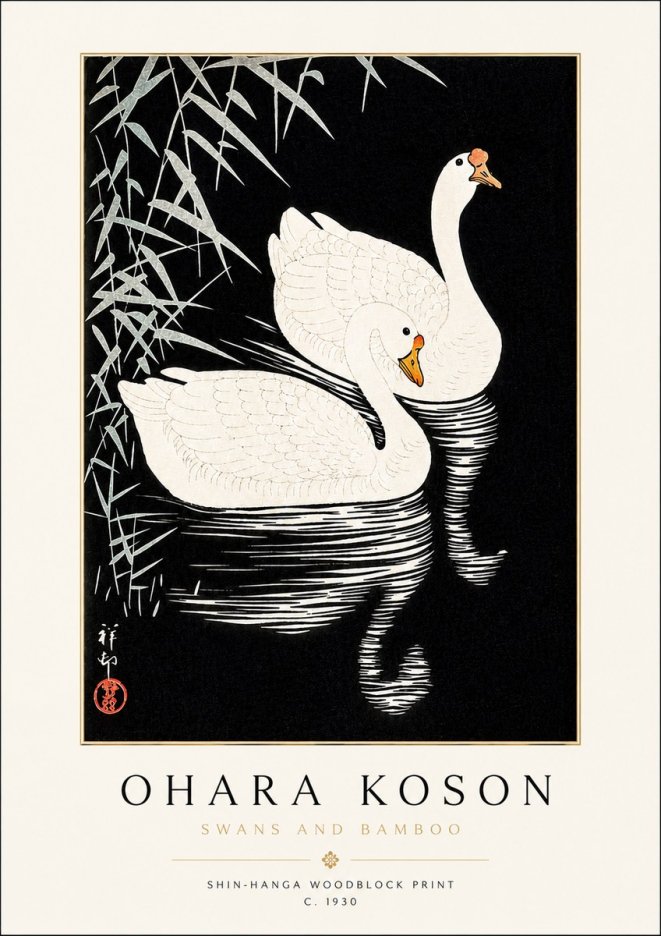 Ohara Koson Swans and Bamboo No3 - Juliste